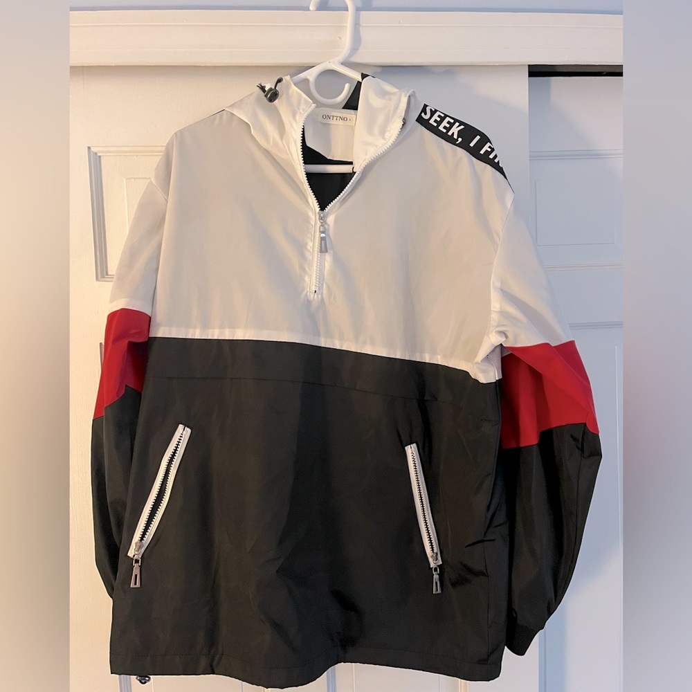 ONTTNO Designer Red, Black, and White Raincoat